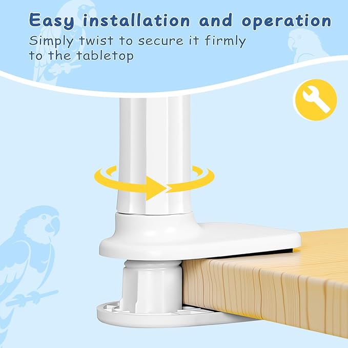 DKE&YMQ Bird Perch Stand with Pet Pad Set - Flexible Desktop Playground & Accessories for Parrots, Parakeets, Cockatiels, and Conures (Blue Medium)