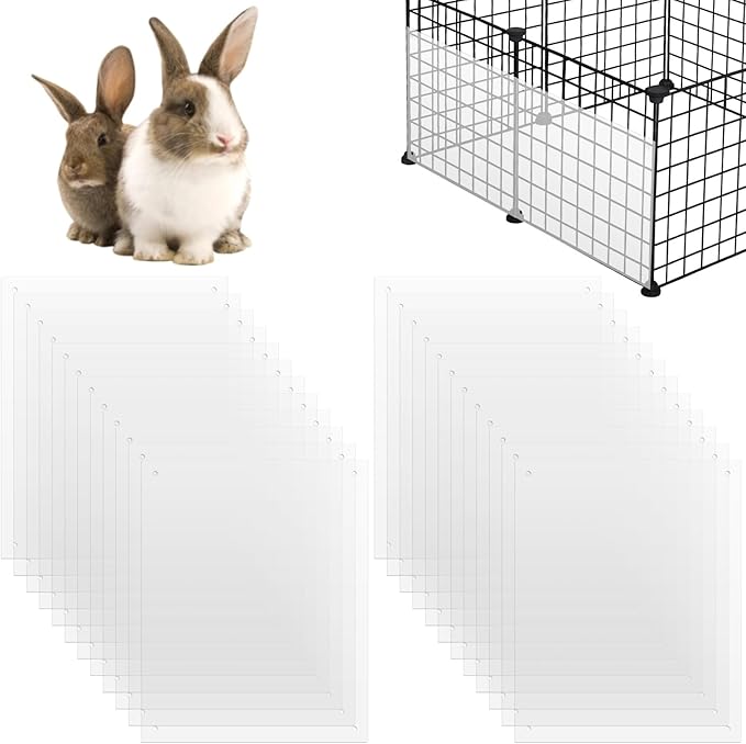 24 Pcs Pet Cage Liner Panels, 10 x 8.2 Rabbit Cage Urine Guards, Clear Plastic Splash Guards, Flexible Habitat Protective Sheets for Rabbits, Guinea Pigs, Hamsters, Small Animals