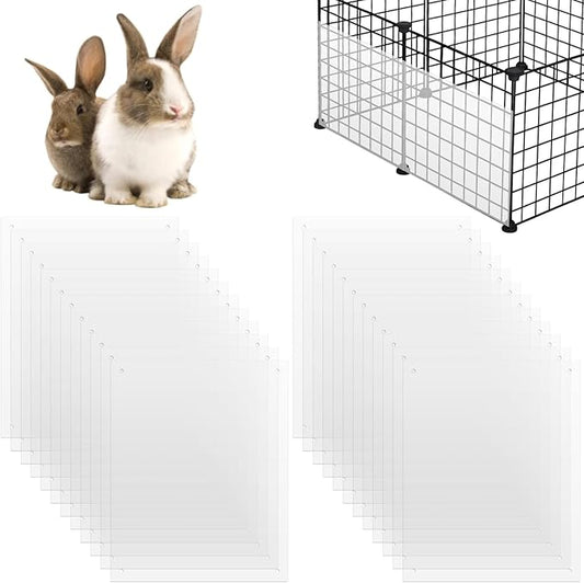 24 Pcs Pet Cage Liner Panels, 10 x 8.2 Rabbit Cage Urine Guards, Clear Plastic Splash Guards, Flexible Habitat Protective Sheets for Rabbits, Guinea Pigs, Hamsters, Small Animals