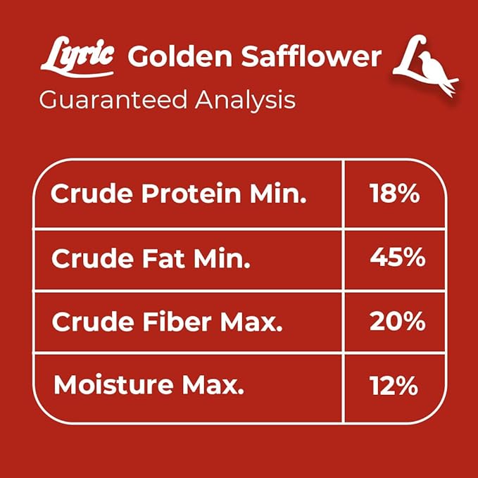 Lyric Golden Safflower Bird Seed for Outside Feeders - Attracts Cardinals, Chickadees, Woodpeckers & More, 12 lb Bag
