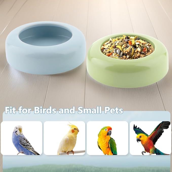 2 Pack Bird Feeder Ceramic Anti-Spill Food Bowl for Bird Parrot Cockatiel Parakeet Conure Finch Rodents Small Animals (Blue and Green)