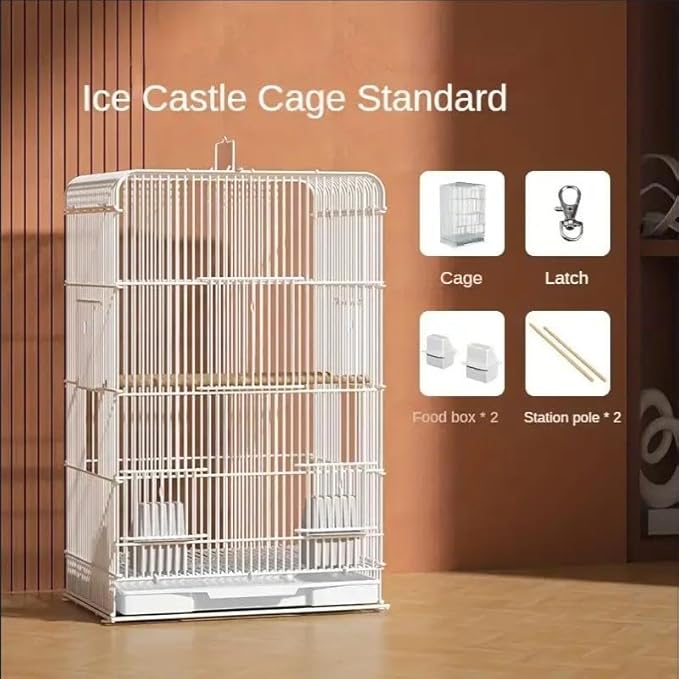 Upgraded Encrypted 23.6-Inch Bird Cage with Top Handle, Metal Parakeet Cage with Removable Slide-Out Tray, Lightweight Travel Bird Cage for Small Medium Birds Home Use