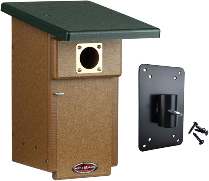 Kettle Moraine Eastern Bluebird Recycled Nest Box (Nest Box + Mounting Plate, Green/Chocolate)