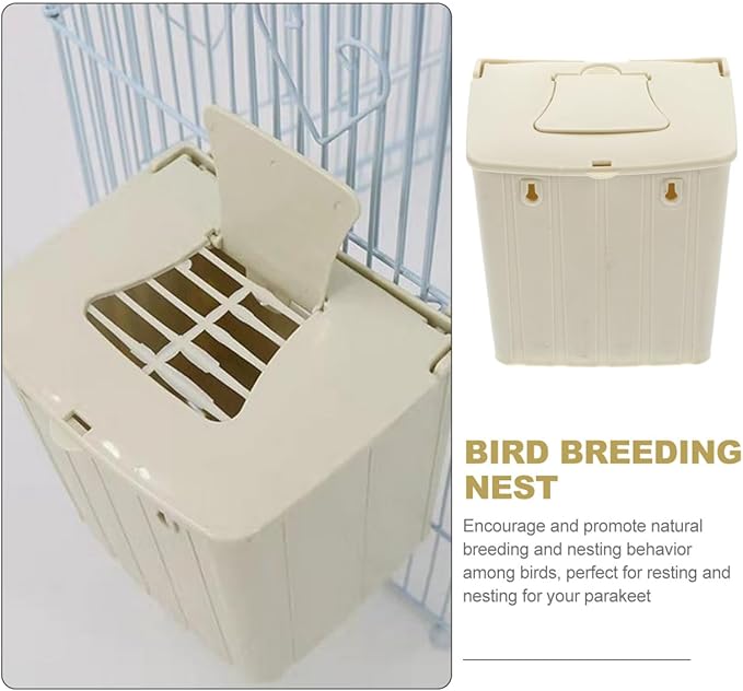Mikikit Bird Breeding Box Plastic Nest with Hinged Lid for Cockatiels Parakeets and Lovebirds Cage Mounted Breeding Resting Box 5.11X5.11X3.93 Inches