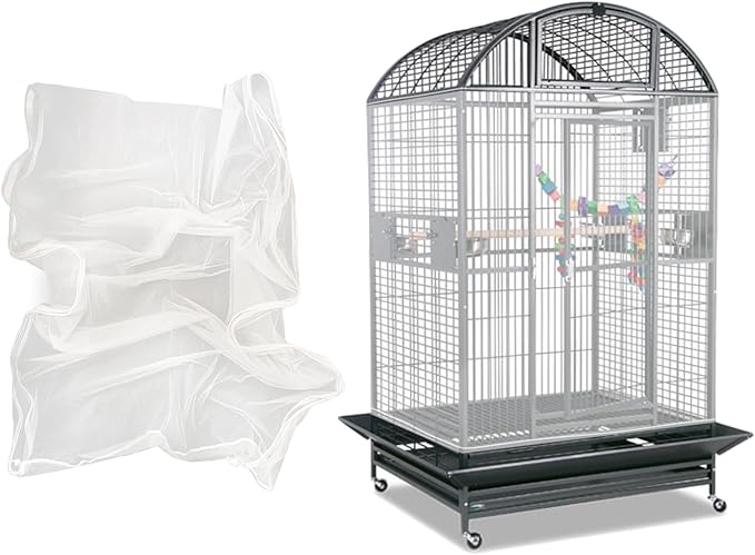 Adjustable Birdcage Seed Feather Catcher Bird Cage Net Cover Soft Skirt Guard Birdcage Nylon Mesh Netting for Parrot (118 x 39.4 Inch) (White)