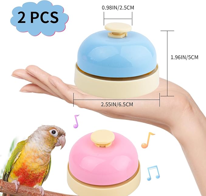 FlidRunest Bird Bell Toys, 2 Pack Parrot Training Bell, Bird Tell Bell, Pet Training Bell Toy, Bird Stainless Steel Bell for Parrots, Parakeets, Conures, Cockatiels, Dogs