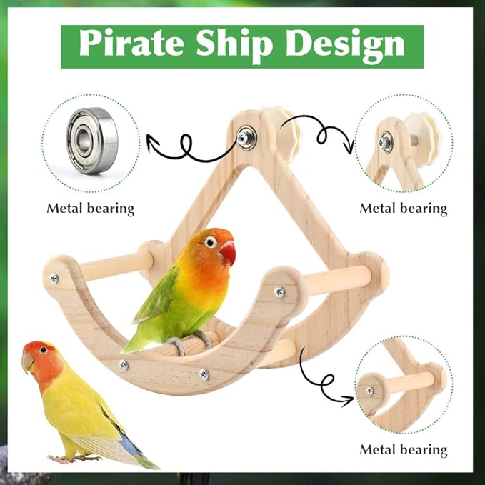 Bird Perch Toy, Wooden Interactive Rocking Parakeet Toys & Perches, Exercise Wheel Cockatiel Toys, Intelligence Puzzle Birds Enrichment Toy Bird Playground for Budgies Conure (Wood)