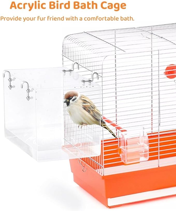 Bird Bath for Cage, Clear Bird Cage Hanging Bath Box, Small Bird Bathing Tub, Bird Cage Accessories for Cockatiel, Conure, Parakeet, Blue (Medium)