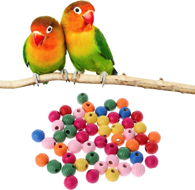 tegongse Parrot Toy, 50Pcs/Bag Wooden Bird Parrot Bite Toy Multipurpose Colorful DIY Beads Decoration Accessories