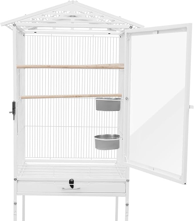 Xuthusman 53.5 Inch Bird Cage with Wheels,Rolling Bird Cage for Parrots with Open Top, Pull-Out Tray Storage Shelf Heavy-Duty Pet Bird House for Cockatiel Parakeet Finch Lovebird