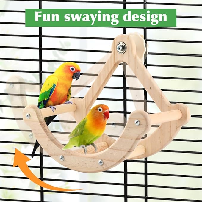 Bird Perch Toy, Wooden Interactive Rocking Parakeet Toys & Perches, Exercise Wheel Cockatiel Toys, Intelligence Puzzle Birds Enrichment Toy Bird Playground for Budgies Conure (Wood)