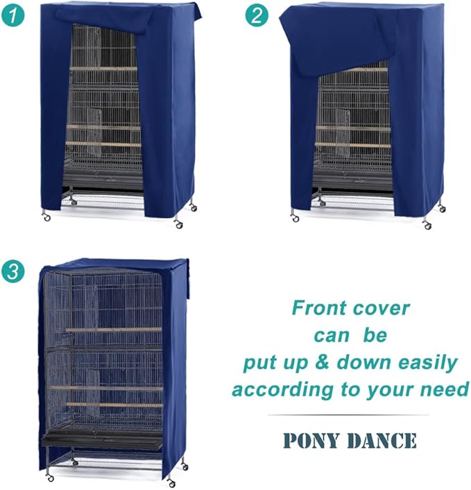 PONY DANCE Pets Product Universal Birdcage Cover Blackout & Breathable Birdcage Cover for Pets' Good Night, Large, Blue, 35 L x 25 W x 47 Inches H