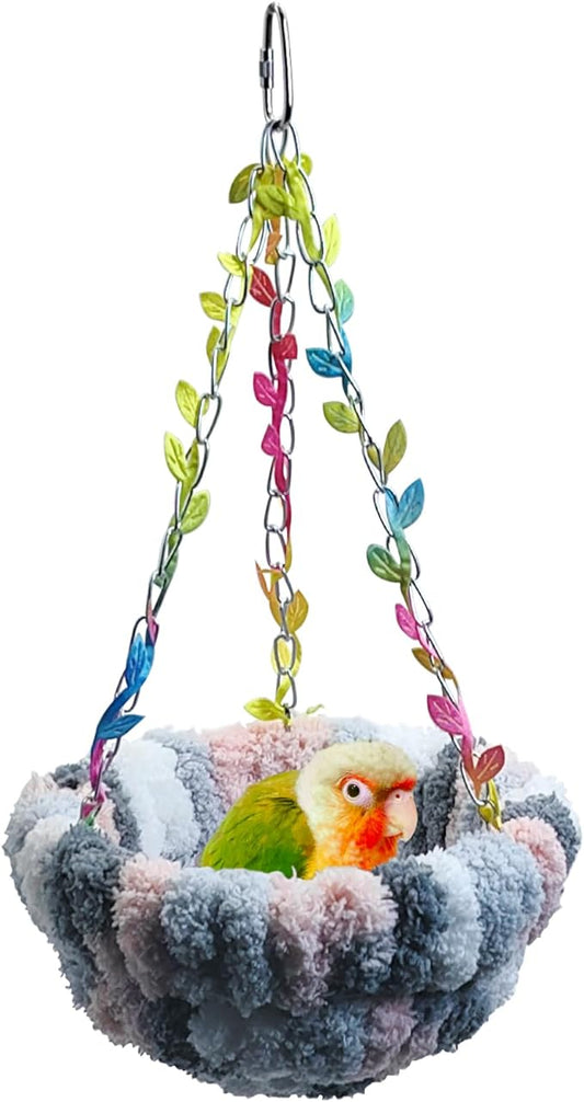 kathson Hanging Bird Bed, Bird Hammock for Cage Winter Warm Bird Plush Nest Parrot Sleeping Bed for Budgie Lovebird Conure Quaker (Diameter 6.3 in, Grey)