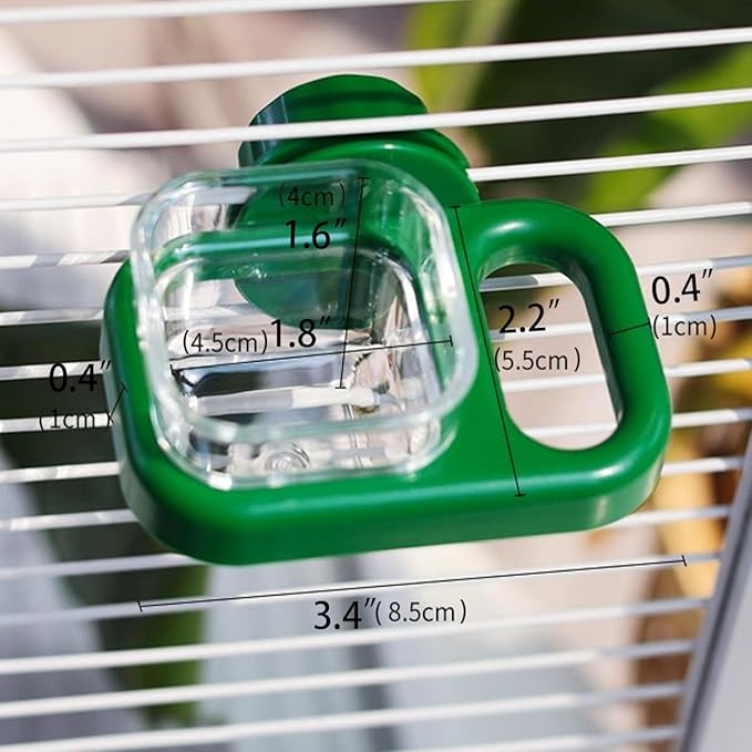 2 pcs Detachable Transparent Bowls with Green Stand for Canary Finch Parrot Seed Water Feeder