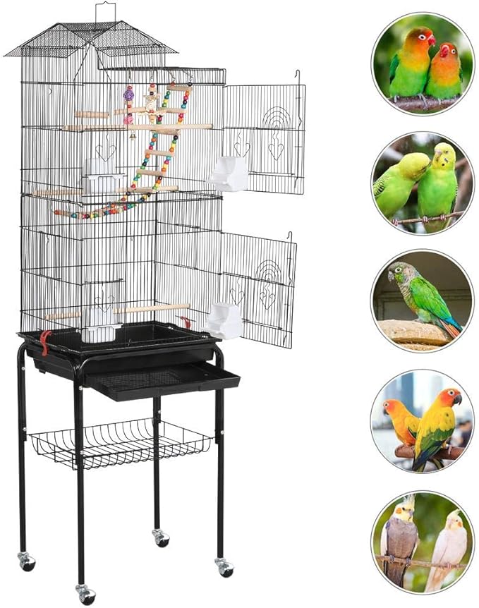 Topeakmart 62.4inch Standing Large Bird Cage with Rolling Stand for Budgies Cockatiels Parakeets Lovebirds Small Birds