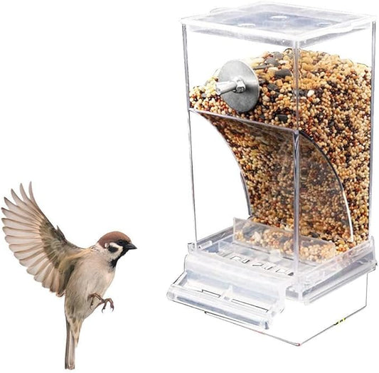 No Mess Bird Feeder for Cage,Automatic Parrot Feeder Cage Accessories,Transparent Parakeet Seed Container Food Feeder Drinker for Cage,No-Spill Transparent Bird Feeder (Clear)