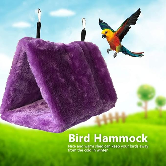 2 Pack Warm Bird Nest House Bed Hanging Hammock Plush Hanging Snuggle Cave Sleeping Bed Happy Hut for Parrot Parakeet Cockatiel Conure Cockatoo African Grey Macaw (Blue&Purple)
