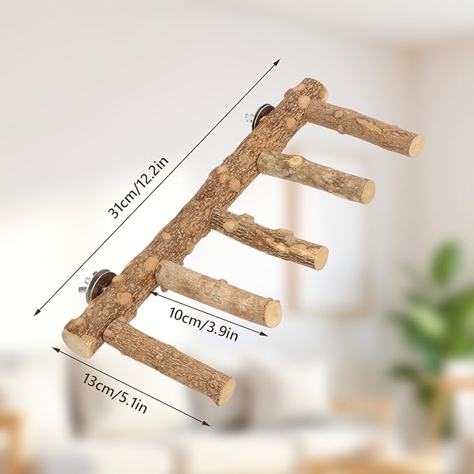 Hypeety Bird Ladder Perch for Cage Natural Wood Bird Bridge Climbing Chewable Toys Parrot Exercise Ladder for Cockatiels Parakeets Small Birds to Play Stand and Climb