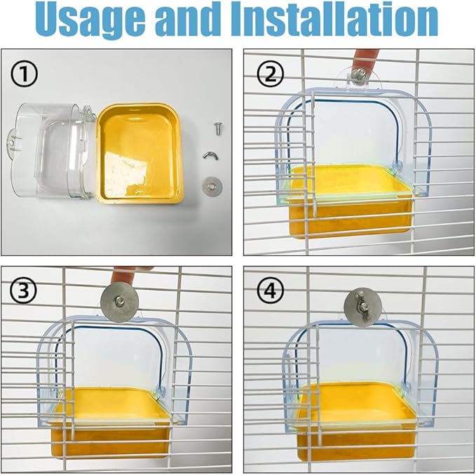 Bird Bath for Cage, Cleaning Pet Supplies Cockatiel Bird Bathtub with Hanging Hooks for Little Bird Parrots Spacious Parakeets Portable Shower for Most Birdcage (Beige)