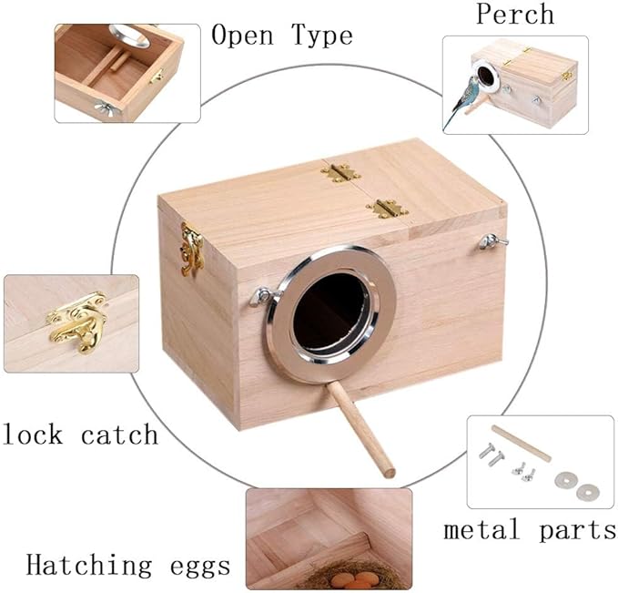 Parakeet Nesting Box, Bird Nest Breeding Box Cage Wood House for Finch Lovebirds Cockatiel Budgie Conure Parrot, 8'' X 5'' X 5''