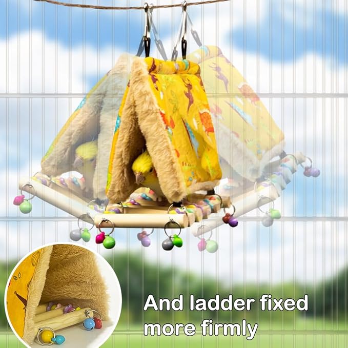 La La Pet® Hanging Parrot Hammock Nest with Wooden Perch Bird Sleeping Tent Parrot Habitat Bird Nest Bed Parrot Hideaway for Small and Medium Sized Birds Small