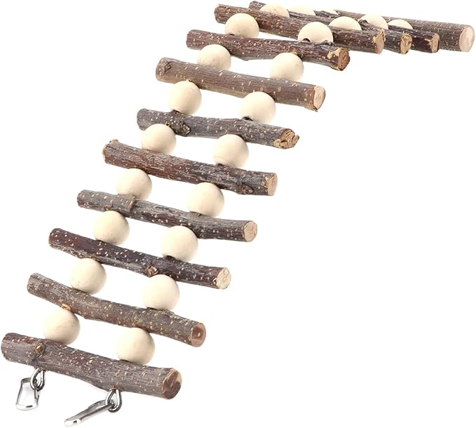 Hamster Wooden Ladder Bendable Climbing Chew Toy with Beads, Bird Chewing Toys and Non Toxic, Suitable for Small Pets and Birds, Bird Accessories for Cages