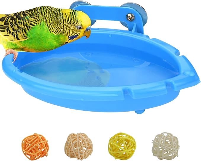 Mygeromon Bird Bath for Cage-Small Tub Bowl for Hang Inside Cage Birdbath Shower for Parrot/Parakeets/Cockatiels/Canary/Budgerigar (Blue)