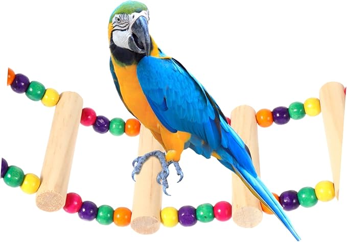 1Pc Wooden Parrot Ladder Toy with Beads Bird Standing Toy for Parrots Conures and Biting and Climbing Accessory for Parrot Cages