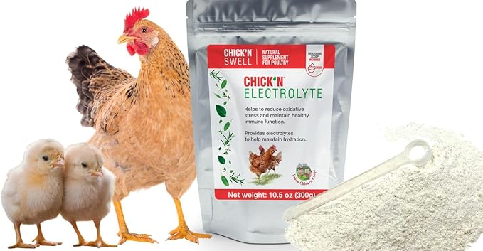 Chicken Electrolytes for Heat Stress & Dehydration – Poultry Electrolyte & Vitamin Supplement for Laying Hens and Chicks – Supports Hydration & Recovery – 10.5 oz, from Chick’N Swell.