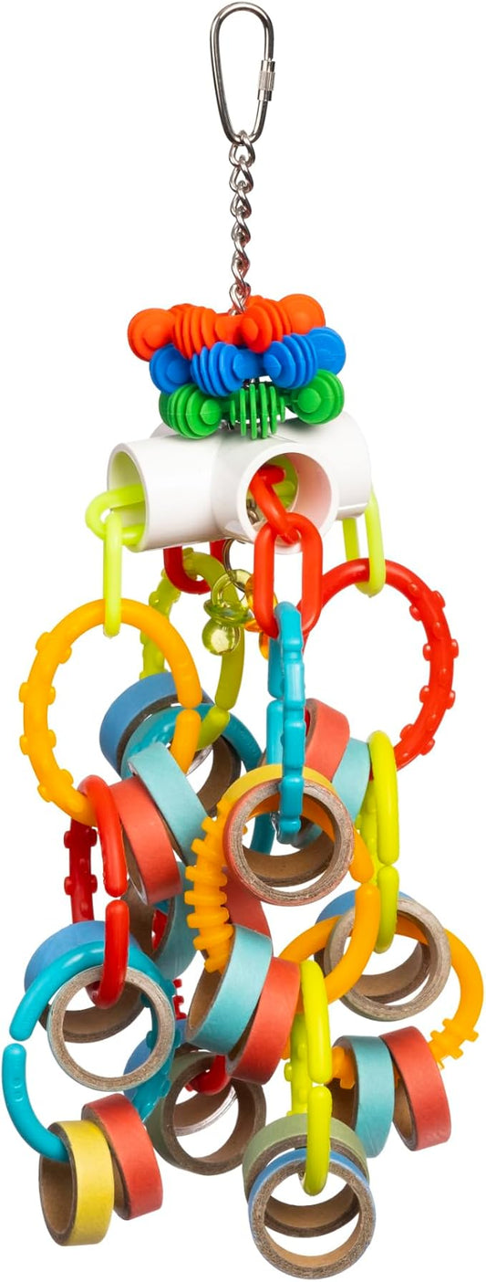 Prevue Pet Products Loops 'n Rings Playfuls Physical & Mental Bird Toy - Accessories for Parrots, Conures, African Greys, Amazons, and Medium to Large Birds, Hanging Cage Toy for Shredding & Chewing