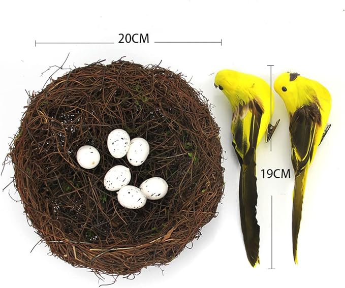 Simulated Feathered Bird - Artificial Birds Rattan Bird Nest Eggs DIY Crafts Ornament Artificial Foam Bird Ornaments Tree Ornaments for Home Garden Wedding