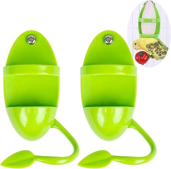 2pcs Pet Food Feeders for Bird Cage, Cuttlebone Holder, Plastic Storage Bowl Feeding Cup Birds Stand Racks for Budgies Parakeet Cockatiel Conure(Green)
