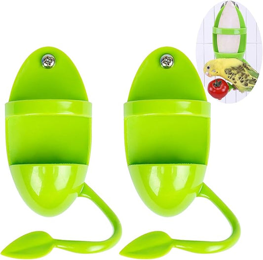 2pcs Pet Food Feeders for Bird Cage, Cuttlebone Holder, Plastic Storage Bowl Feeding Cup Birds Stand Racks for Budgies Parakeet Cockatiel Conure(Green)