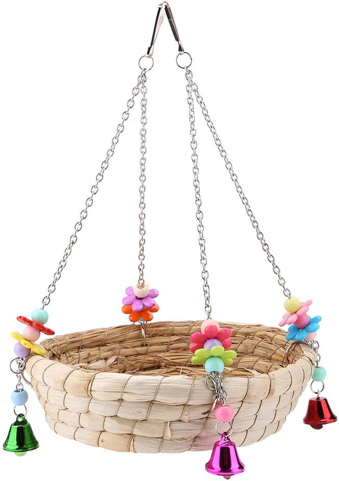 TOPINCN Nest Straw Reusable Bird Lovebird Bite Toy Basket Bed Hanging on Birdcage