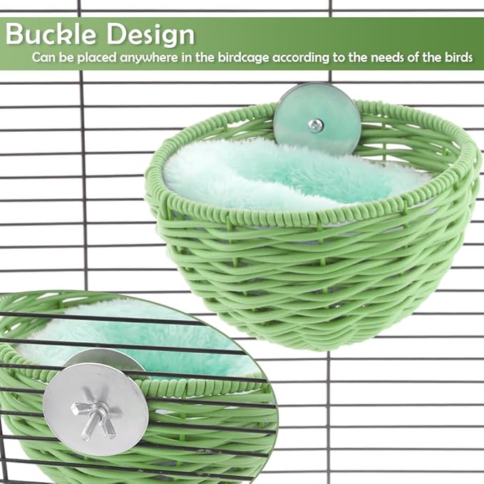 VTurboWay 1 Pack Bird Rattan Nest with 1 Pcs Nest Mat Egg Laying Bed Breeding House for Parrot Lovebird Cockatiel Budgerigar Finch Canary (Green)