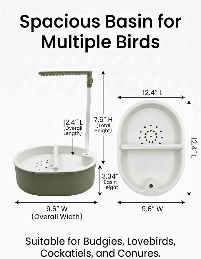 Automatic Parakeet Bird Bath with Pump,Adjustable Water Flow & Parrot Shower,USB Powered Bird Fountain Bathtub for Cage,Quiet Circulating Water System for Budgie,Lovebird (Green# L)