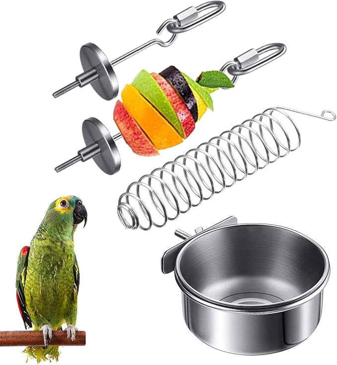 4 Pcs Stainless Steel Parrot Treat Holder, Food Skewer, Bird Fruit and Vegetable Kebab, Meat Stick, Parrot Cage Feeder, Hanging Basket