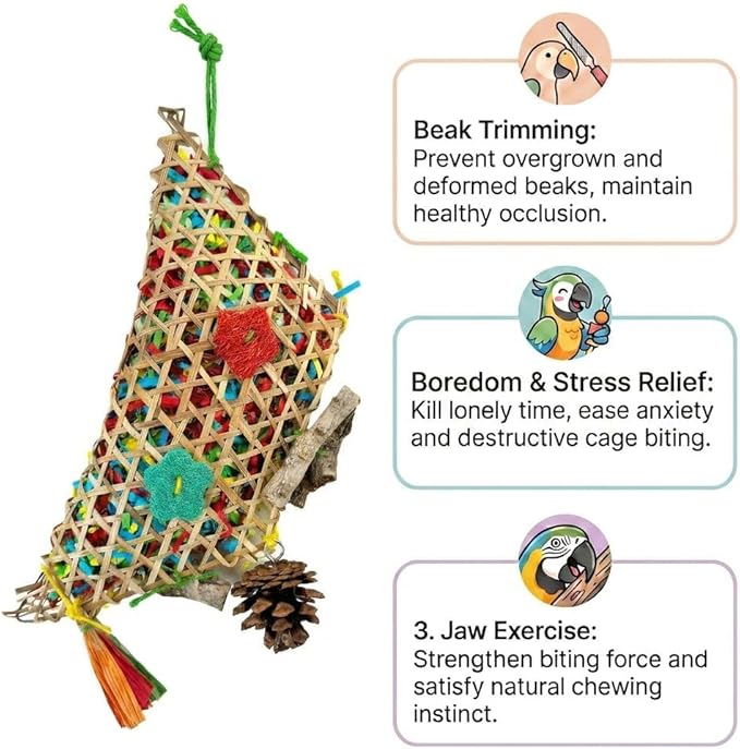 Parakeet Chewing Hanging Toy, Parrot Beak Toy Bird Foraging Toys with Natural Wood & Bamboo Shell, Cage Bite Toy for Small Parrots, Safe Bird Chewing Toys for Cockatiels Conures Lovebirds