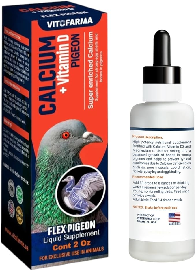 Calcium 60 ml for Pigeons & Birds with Vitamins D3 - Breeding, Bone Supports for Pigeons