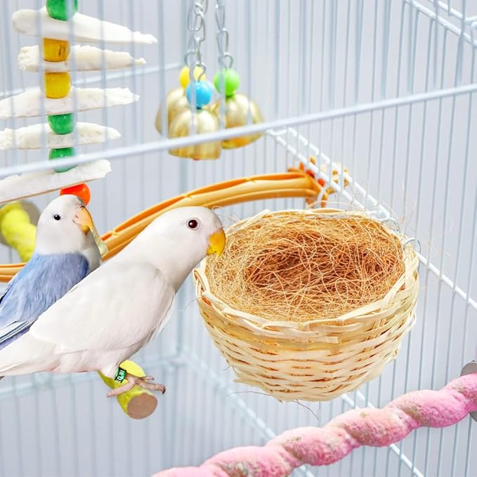 VTurboWay 5 Pack Bird Bamboo Nest, Handwoven Natural Bird Cage House Hatching Breeding Cave with Hook, Country-Style for Small Bird Parrot Canary Swallow Finch