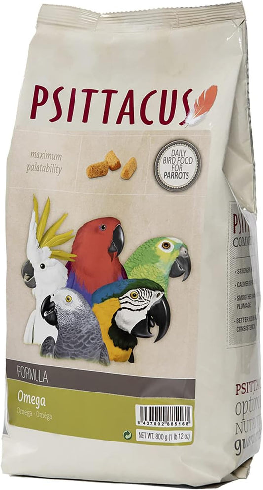 Psittacus Omega 1.76 lb | Complete Pellet Diet for African Greys, Macaws, Eclectus and Other African Parrots | Premium Food for Birds, 100% no-GMO