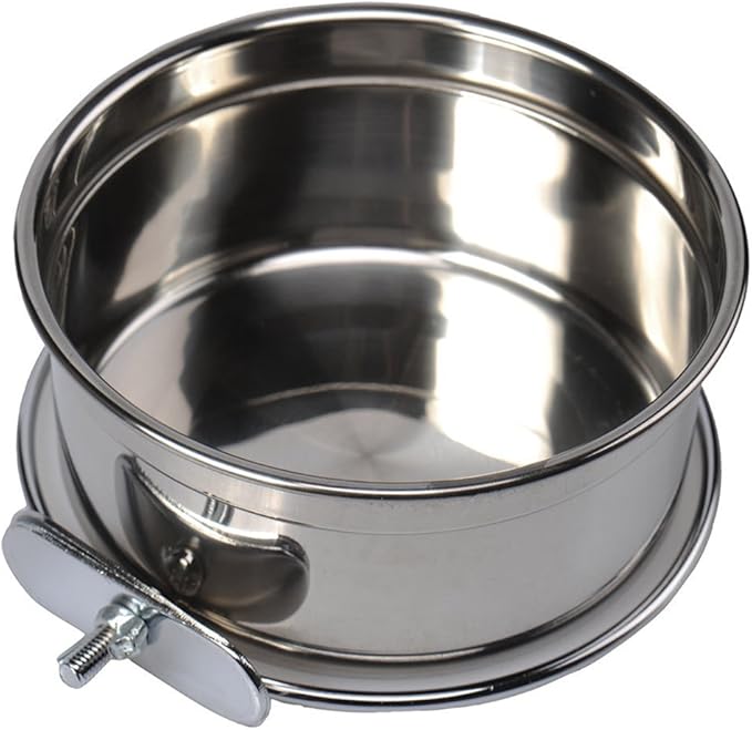 Mrli Pet Food & Water Bird Cup with Clamp Holder Stainless Steel Coop Cup Feeding Dish Feeder for All Bird Small Animal and Puppy Dog Cages 20 Oz