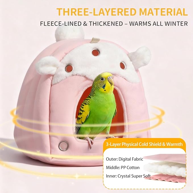 Multi-Use Winter Warm Bird Bed, Parakeet Nest & Hammock for Cage - 3-Way Use: Cage-External Mount, Internal Hanging & Floor Placement for Lovebird, Budgies, Parakeets, Cockatiels & Guinea pig (Yellow)