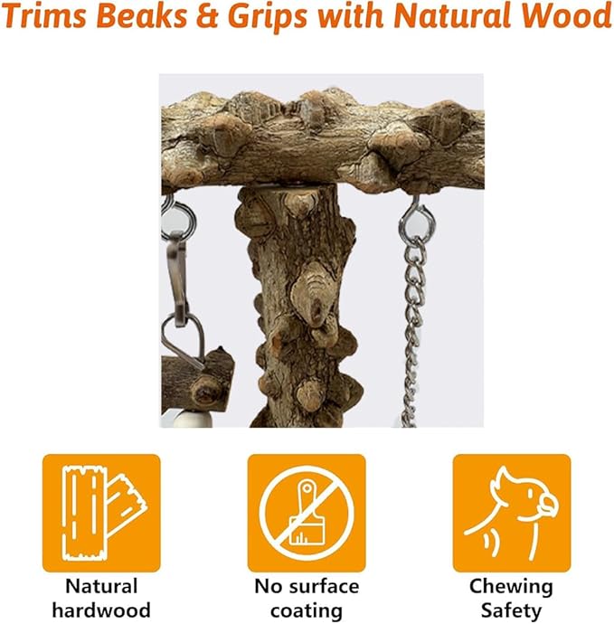 Natural Wood Parrot Play Stand, Bird Gym with Ladder and Swing, Training Station, Climbing Playground for Budgies, Cockatiels, Lovebirds,Conures Small to Medium Birds