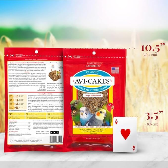 LAFEBER'S Classic Avi-Cakes Pet Bird Food, Made with Non-GMO and Human-Grade Ingredients, for Cockatiels Conures Parakeets (Budgies) Lovebirds (8 oz Pack of 2)