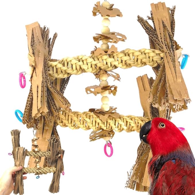 Bonka Bird Toys 1557 Duo Natural Helix Bird Toy 12" with Vine Wood and Natural Fibers 8.5" W for Small to Medium Parrots Budgie Cockatiel Conure Chewing Foraging Cage Toy