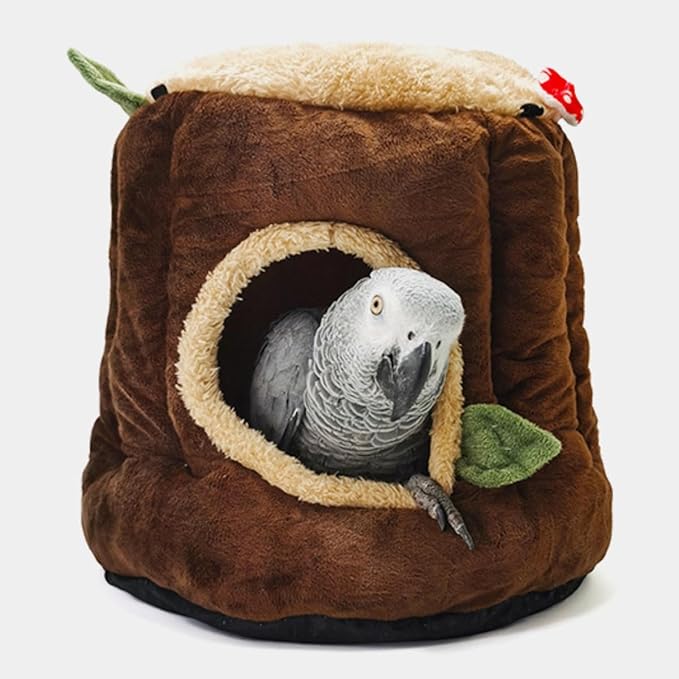 Warm Winter Bird Nest with Removable Cushion, Stump Style Bird House, Soft and Washable Hanging Bed Hammock for Parrot, African Grey,Chinchilla,Ferret, Bunny,Small Animal Houses & Habitats (Small)