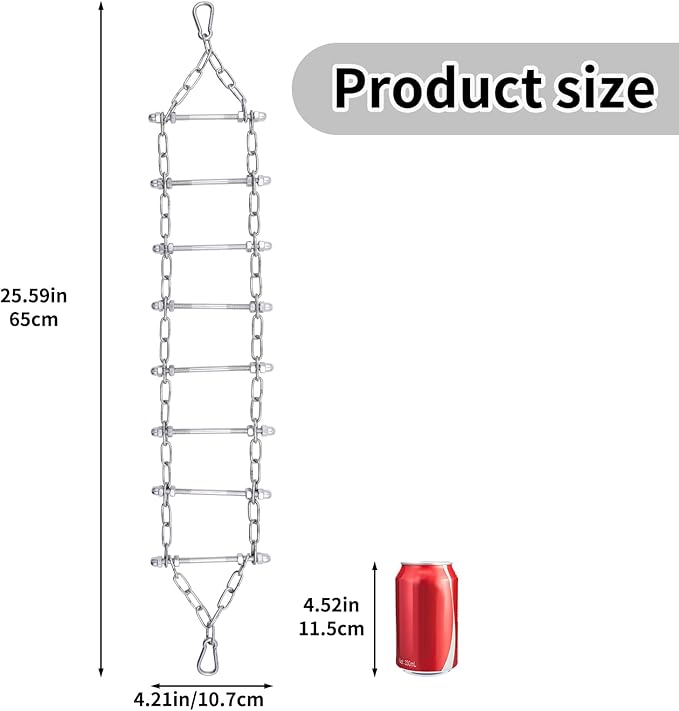 Bird Ladder Bridge, Stainless Steel Hanging Exercise Toy,Cockatiel Toys for Inside Cage, Rustproof & Bite-Proof Metal Ladder for Macaws, Cockatoos, Parakeet, Cockatiel