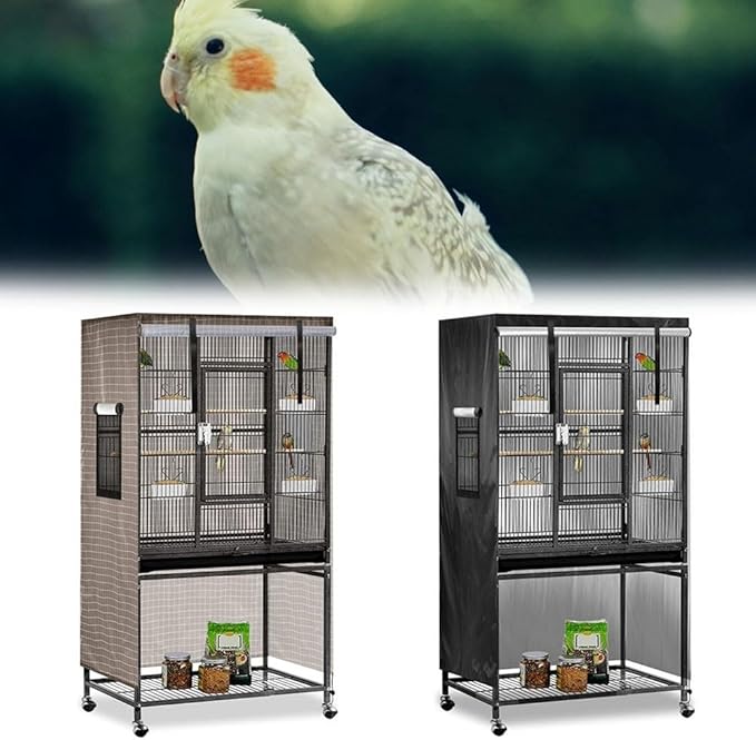 Bird Cage Cover, 38.2 * 23.6 * 51.2” Dark Colored Drape For Animal Crate, Waterproof & Washable Night Cover For Cages, Distraction And Light Eliminator For Mink, Totoro, Parakeets, Parrot (Khaki)