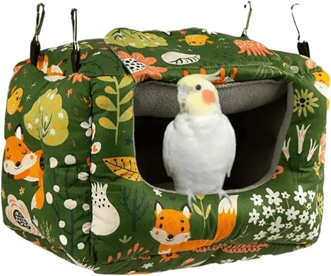 Parrot Warm House Bird Nest Winter Hanging Hammock Birds Sleeping Bed Parrot Hideway Bed Washable for Parrot Parakeet Cockatiels Budgies Lovebird (Large,Green)